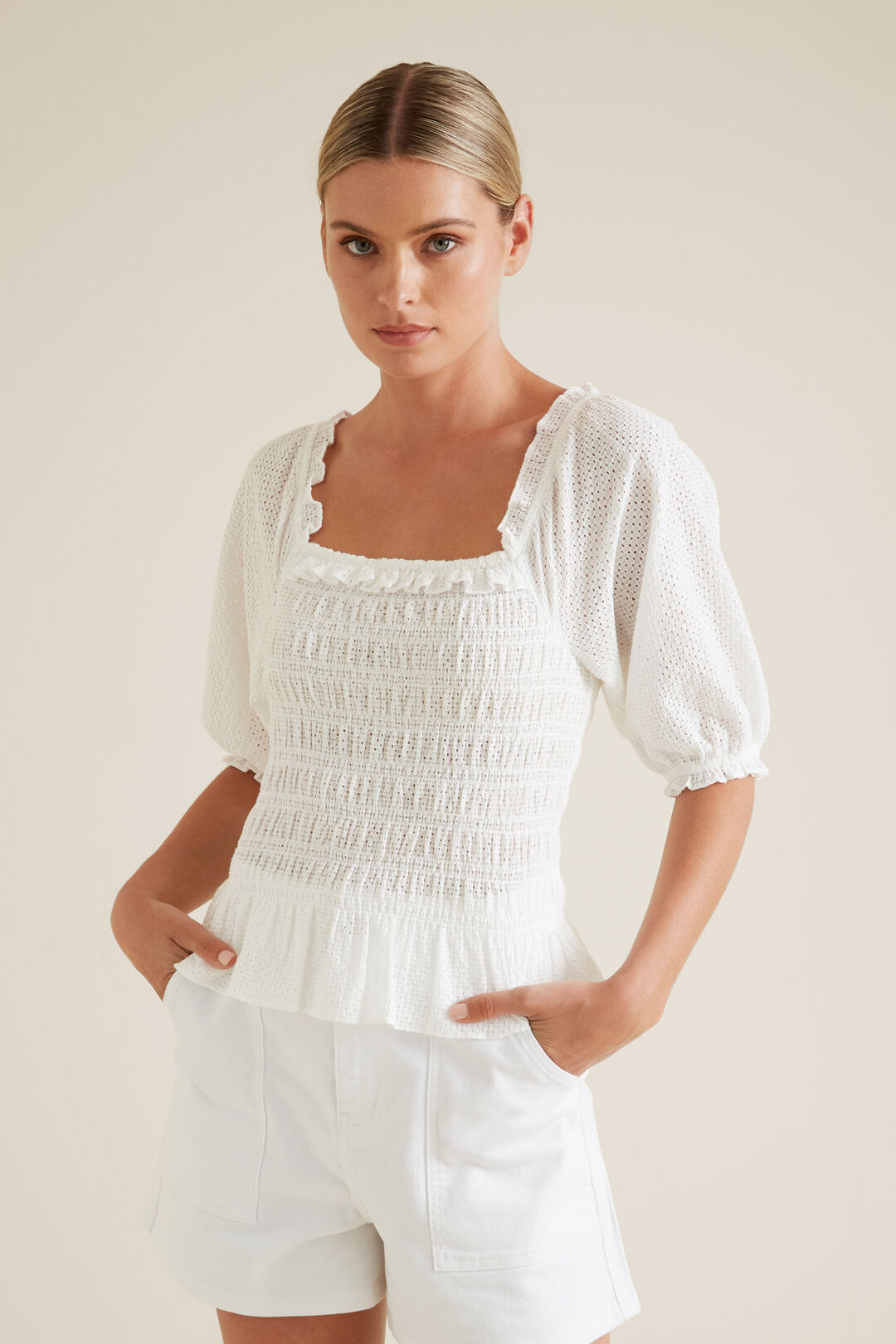 Broderie Shirred Top    hi-res
