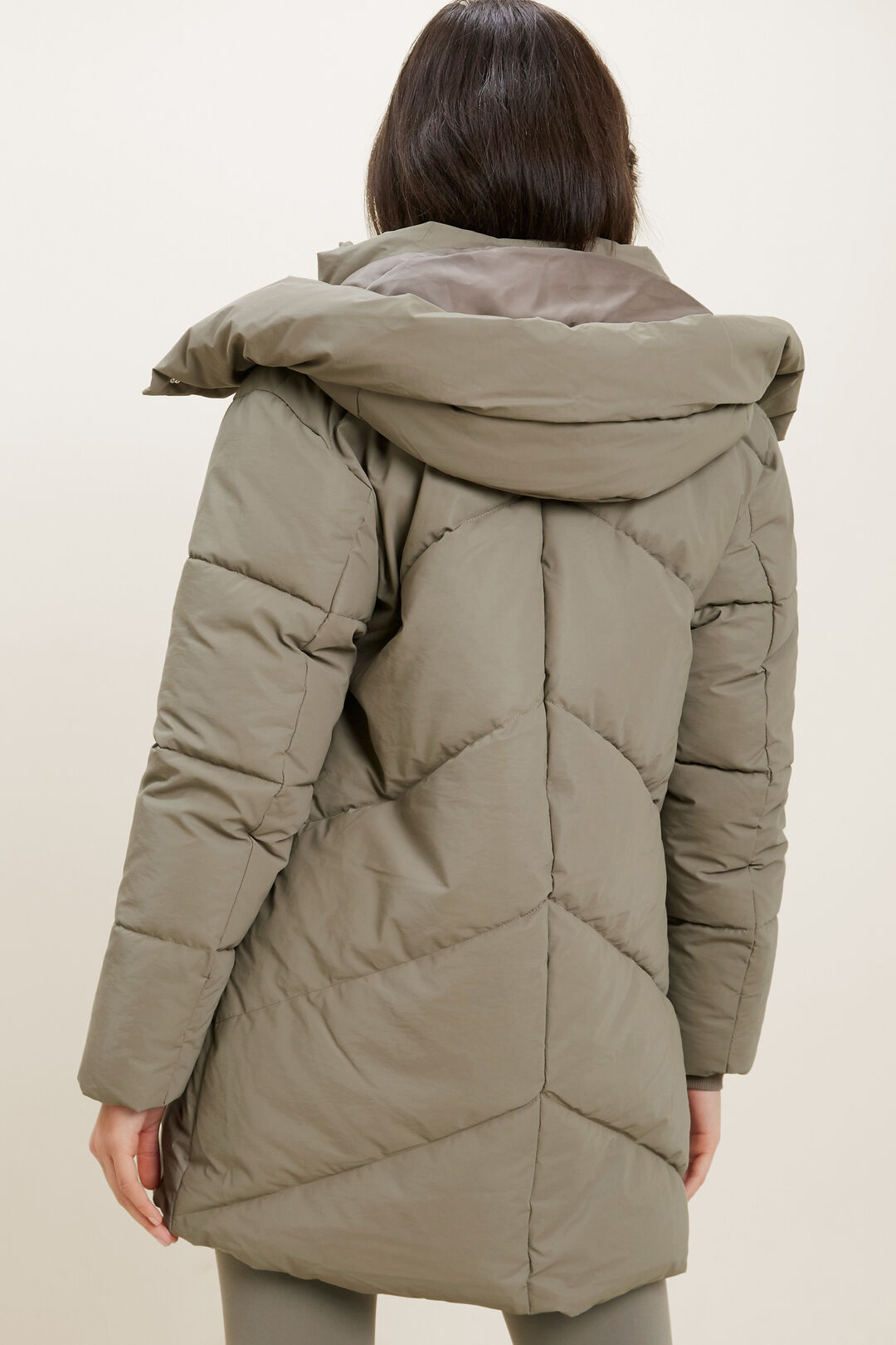 Mid Length Puffer Jacket  Olive Khaki  hi-res