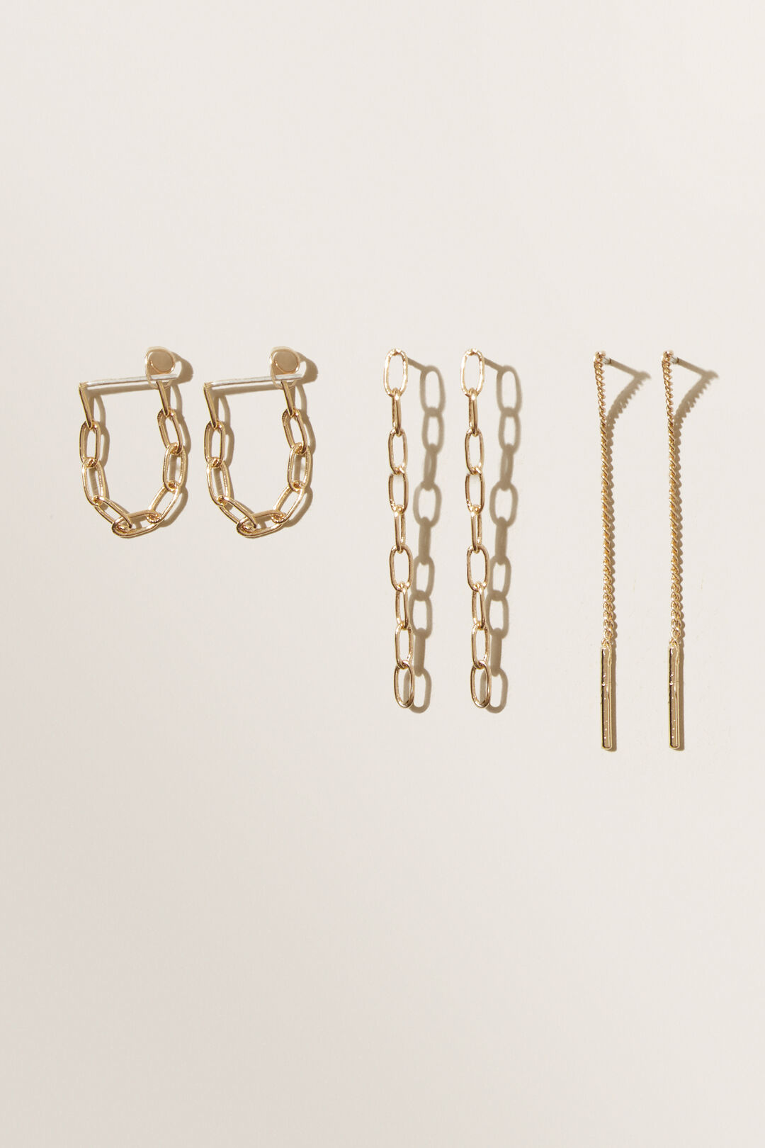 Paper Clip Chain Earring Pack  Gold  hi-res