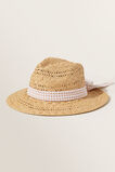 Gingham Tie Straw Hat  Natural  hi-res