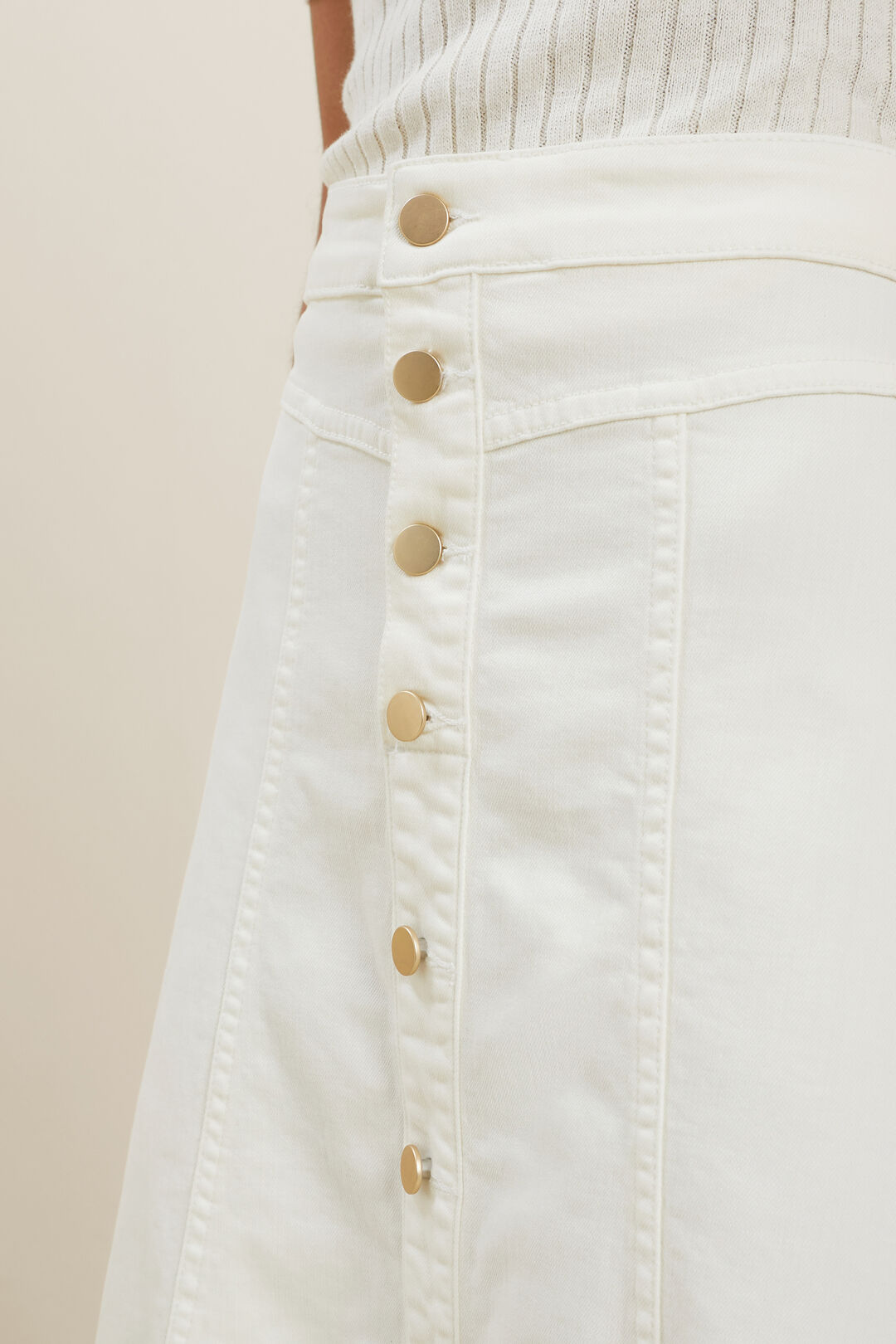 Denim Button Midi Skirt  French Vanilla  hi-res
