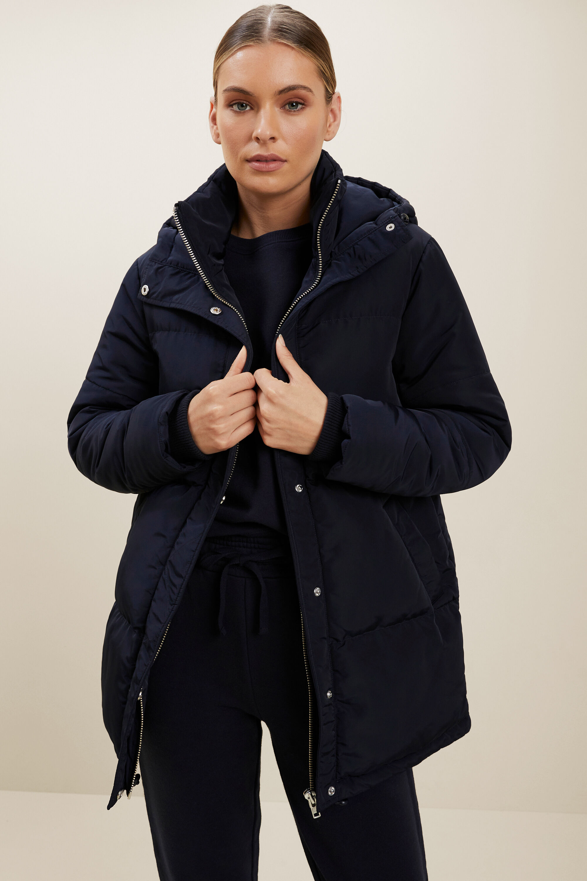 midlength puffer jacket