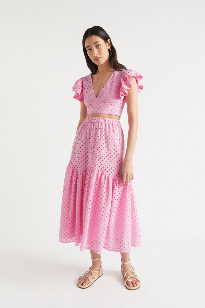 Broderie Tiered Midi Skirt