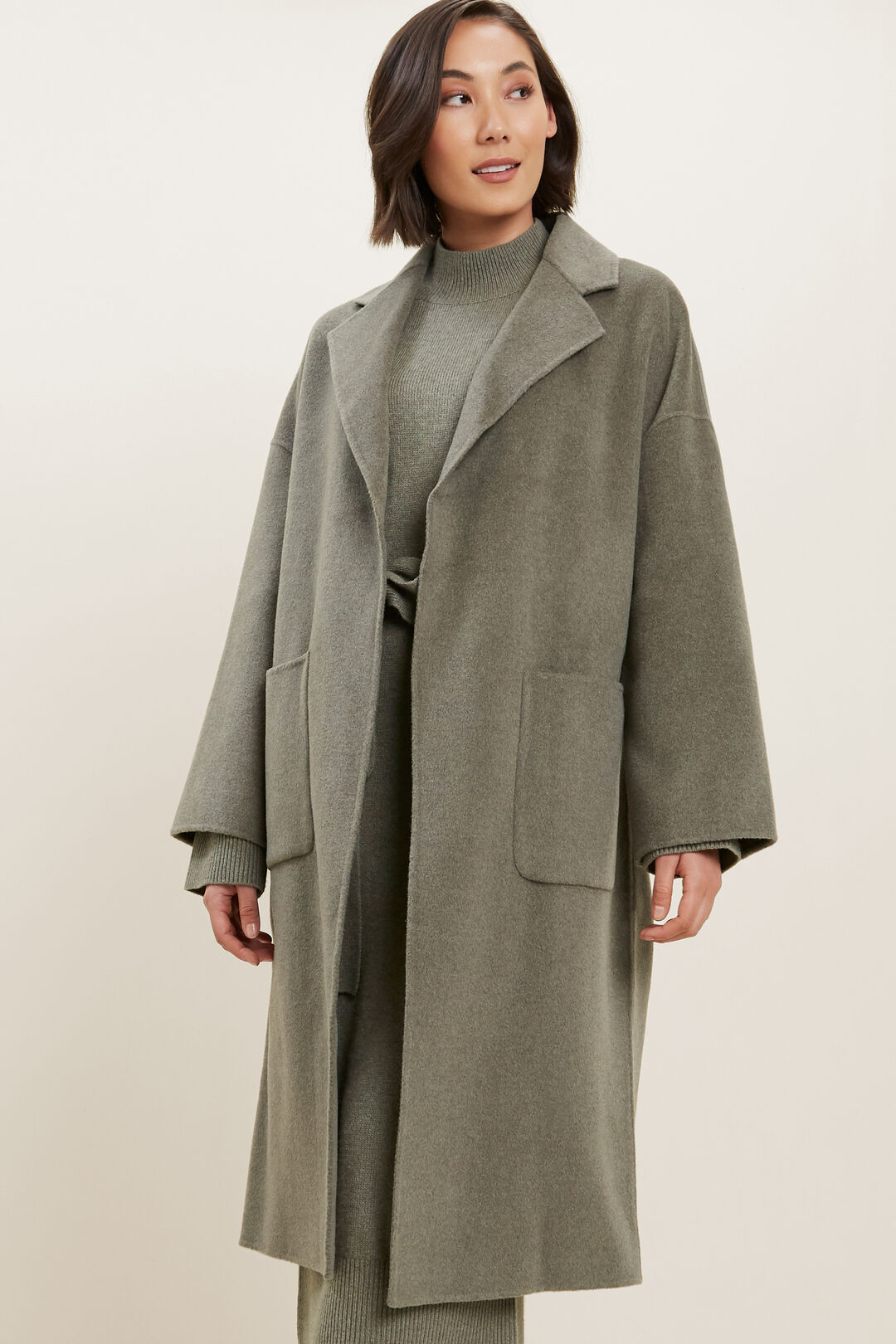 Wool Boyfriend Coat  Olive Khaki Marle  hi-res
