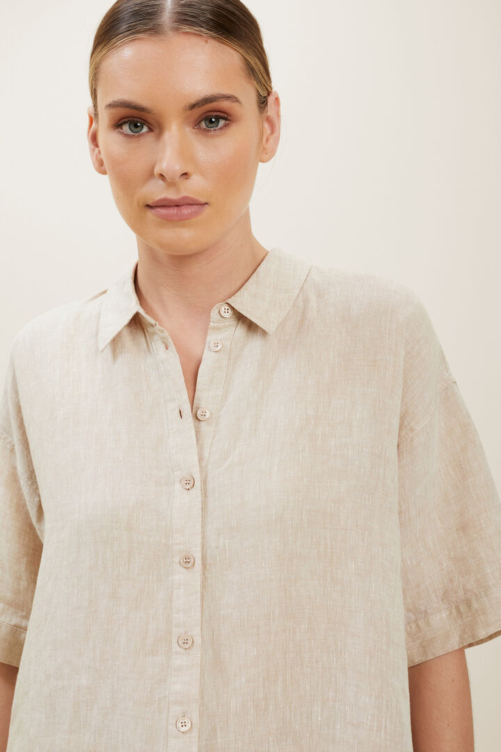 Short Sleeve Linen Shirt  Neutral Blush  hi-res