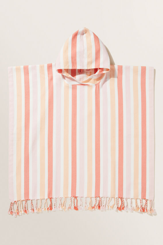 Stripe Cotton Tassel Poncho  Multi  hi-res