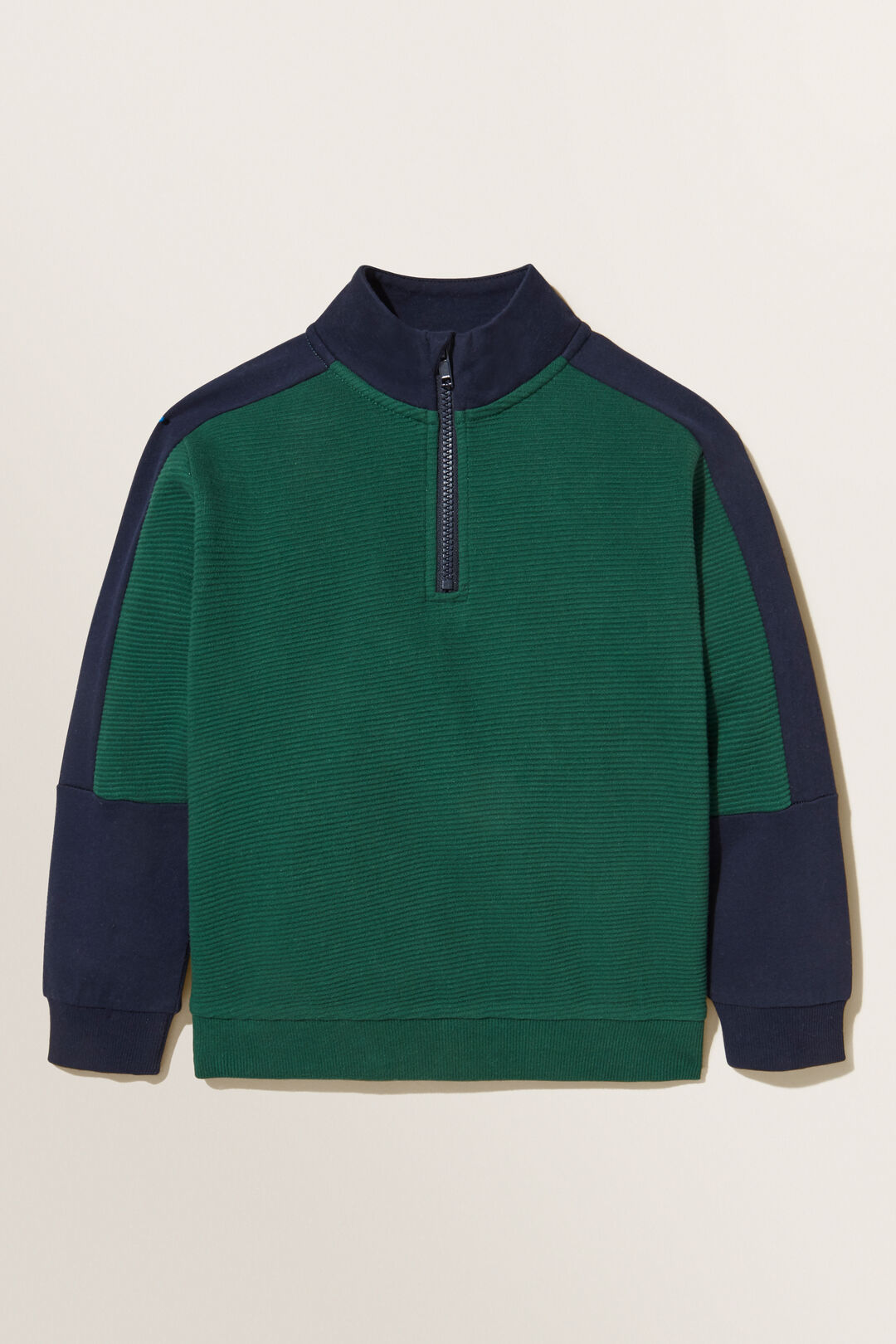 Panelled Zip Sweater  Bottle Green  hi-res