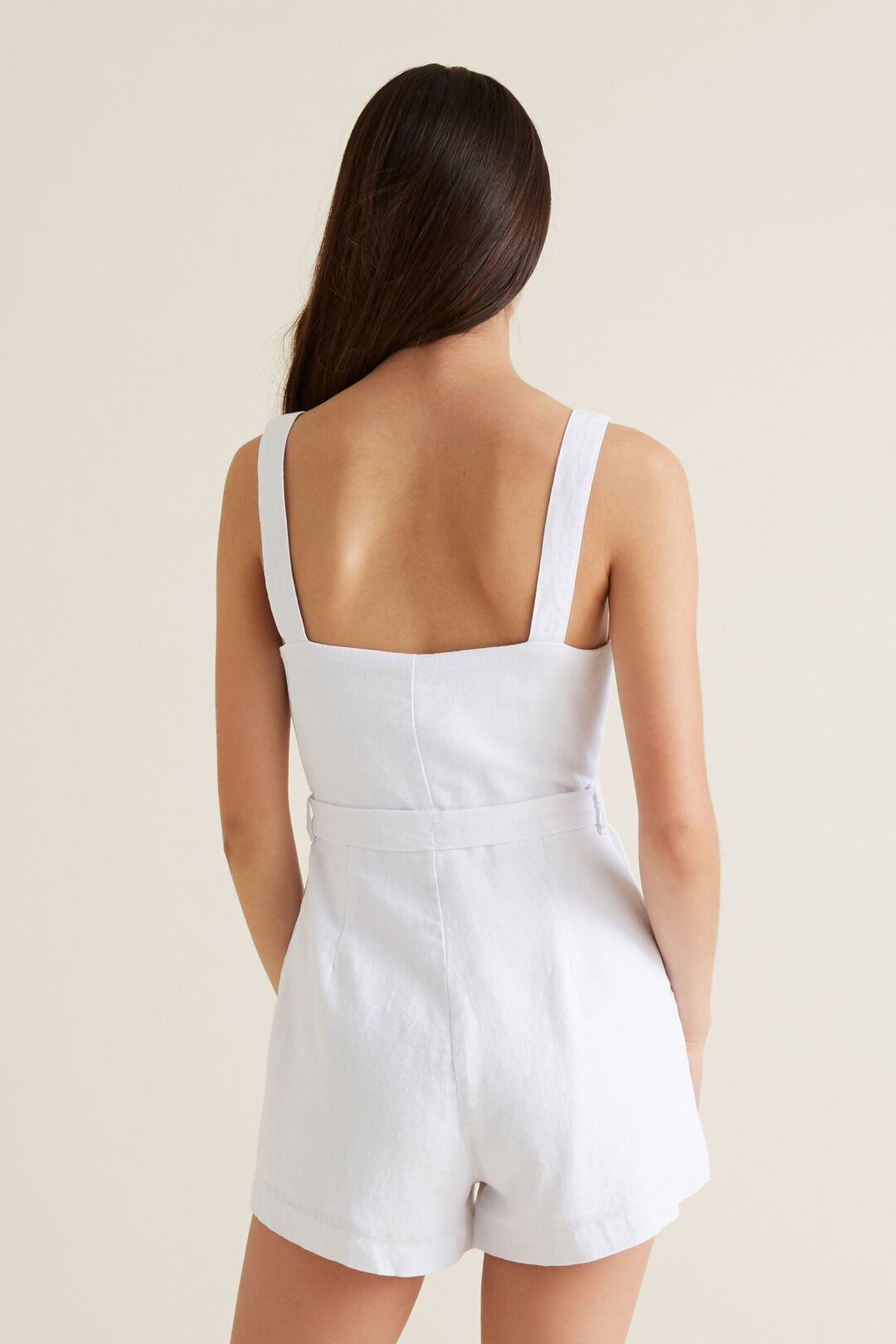 Buttercream Linen Blend Belted Button Up Romper