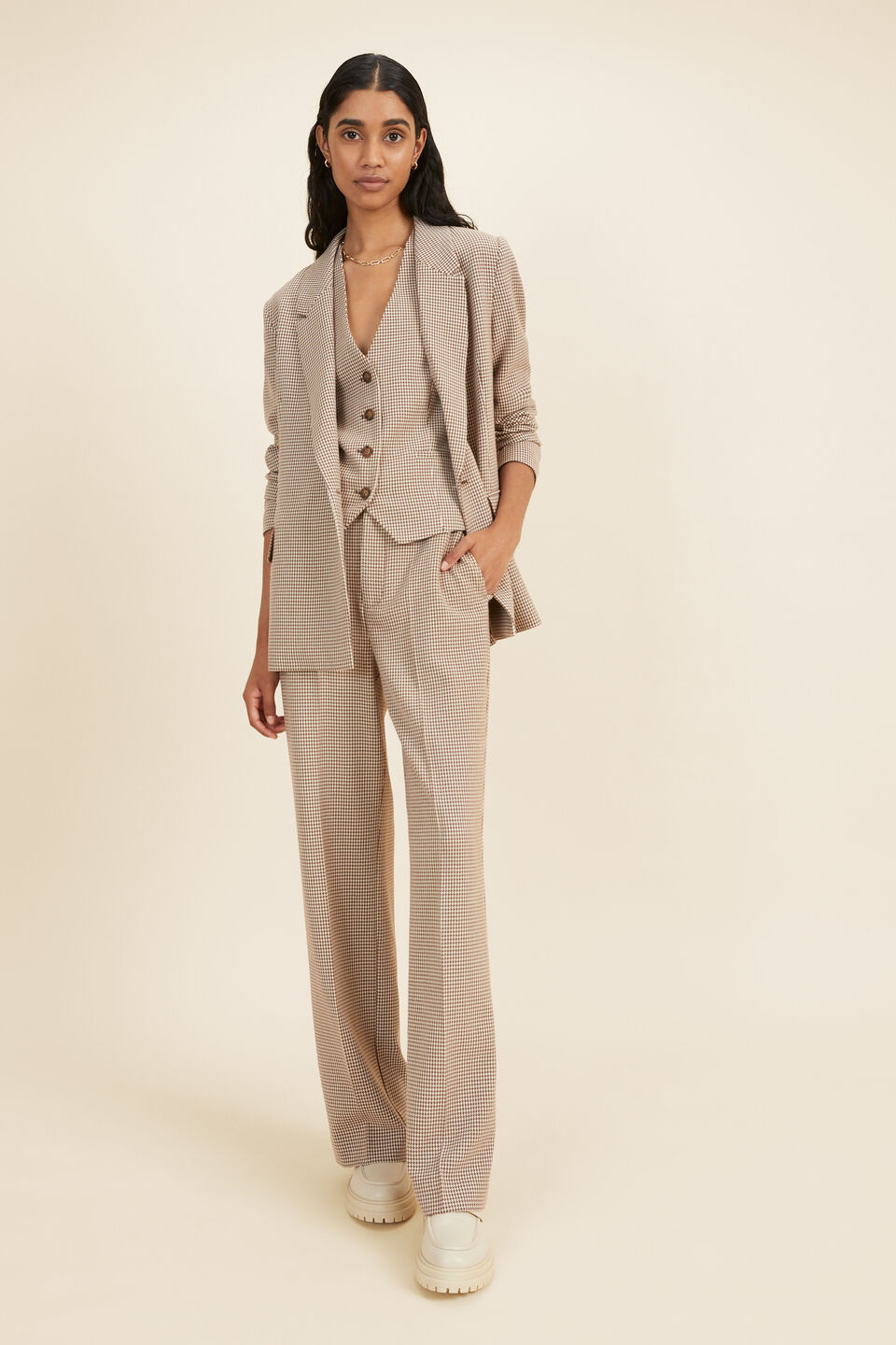 Houndstooth Suit Pant  Coconut Houndstooth