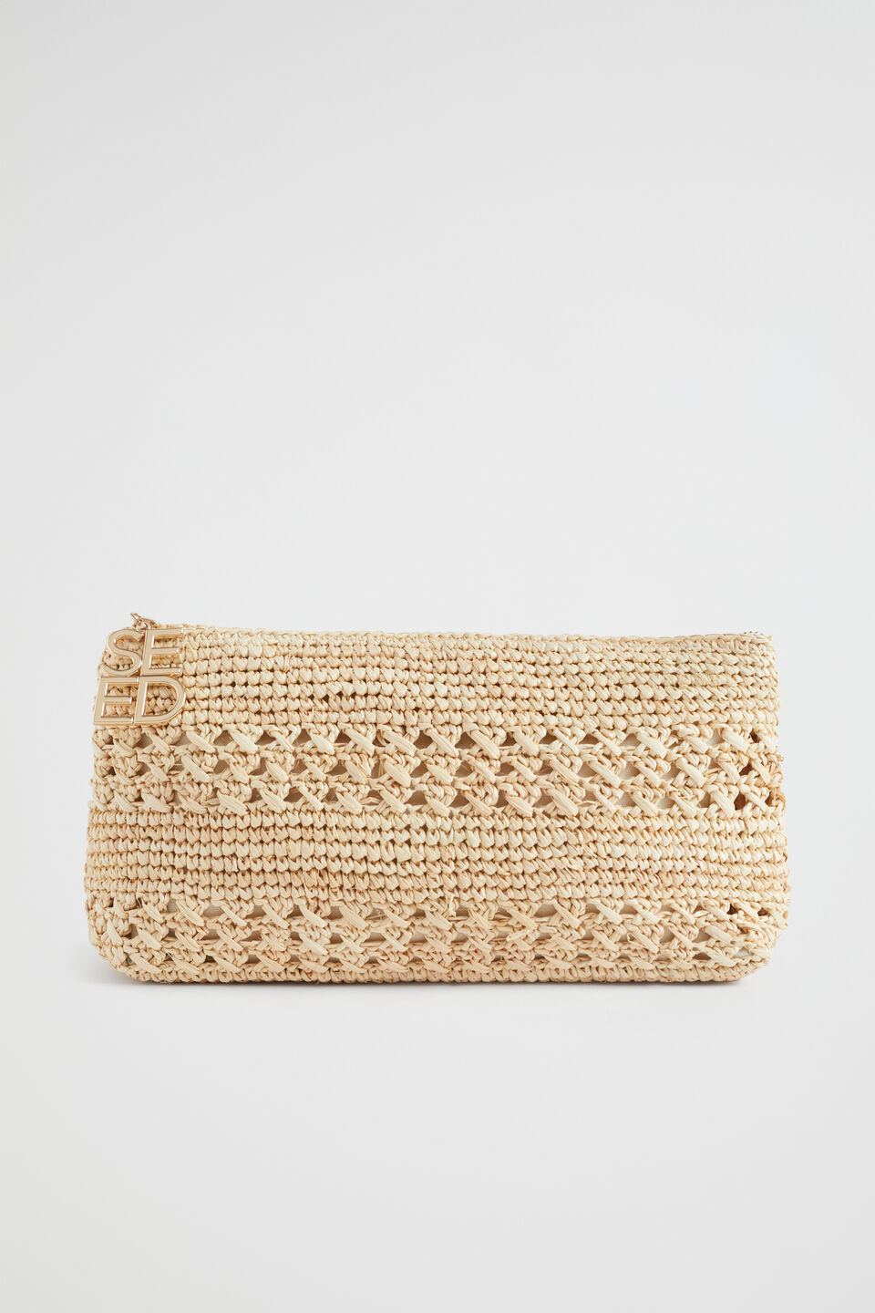 Logo Straw Woven Clutch  Natural