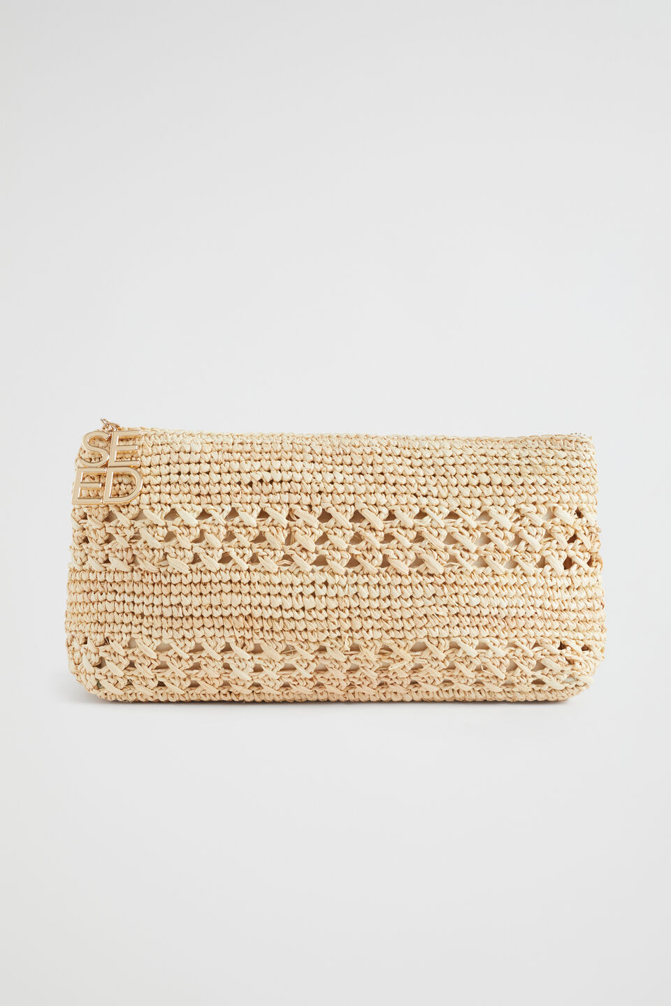 Logo Straw Woven Clutch  Natural