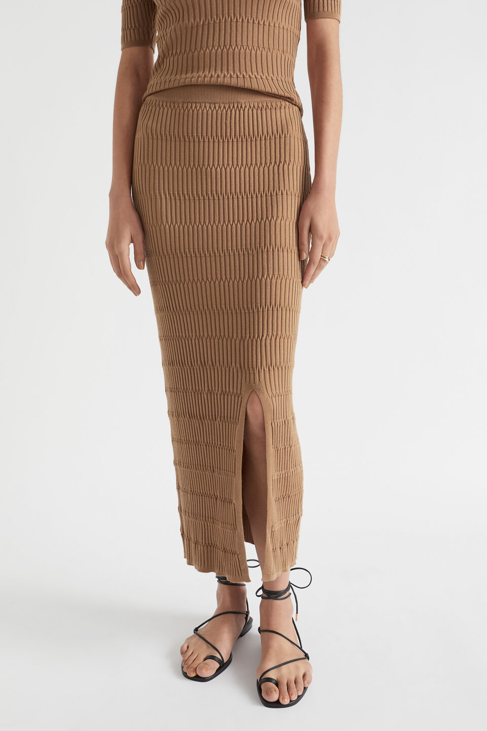 Jacquard Knit Midi Skirt  Auburn Brown