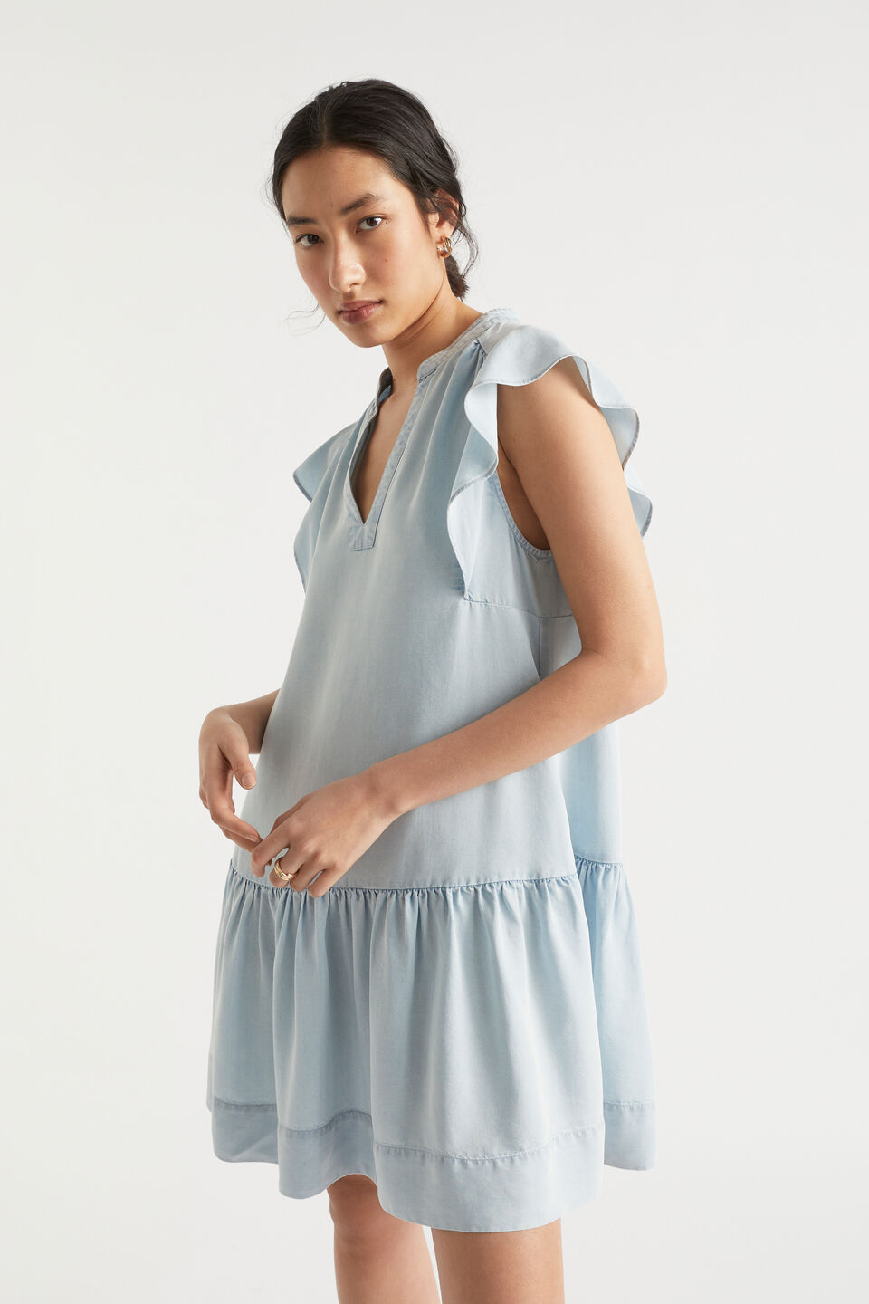 Ruffle Sleeve Mini Dress  Arctic Wash  hi-res