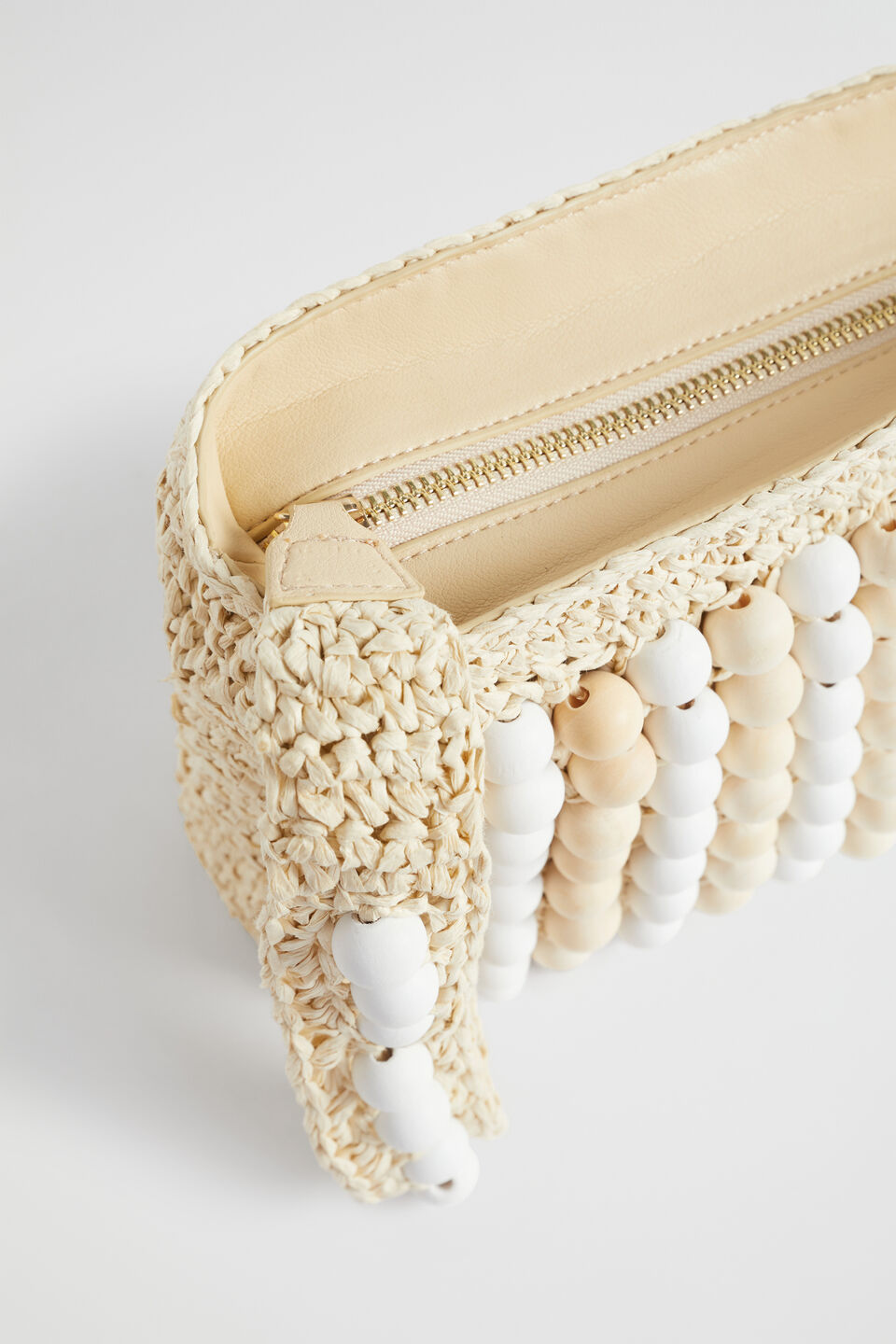 Beaded Straw Clutch  Natural White