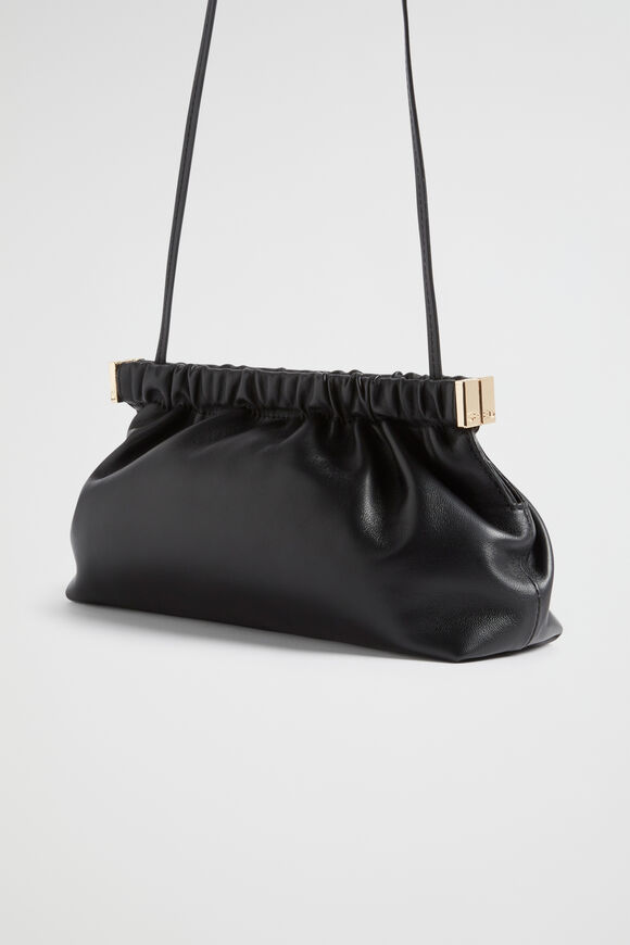 Gathered Leather Clutch  Black  hi-res