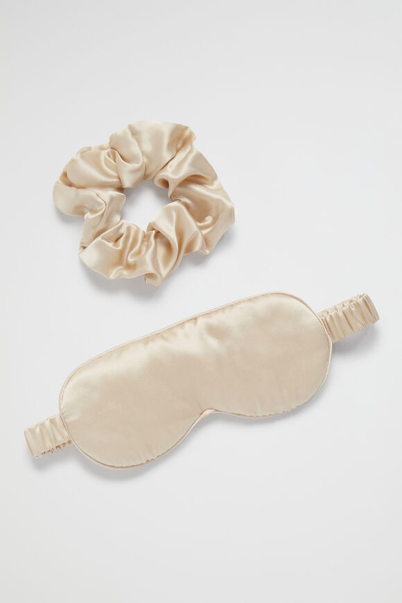 Silk Eye Mask and Scrunchie Set  Flax  hi-res