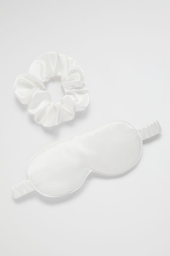 Silk Eye Mask and Scrunchie Set  White  hi-res