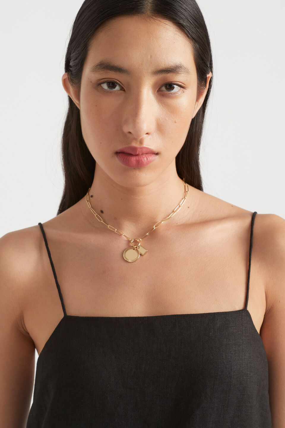 Chain Link Disc Necklace  Gold