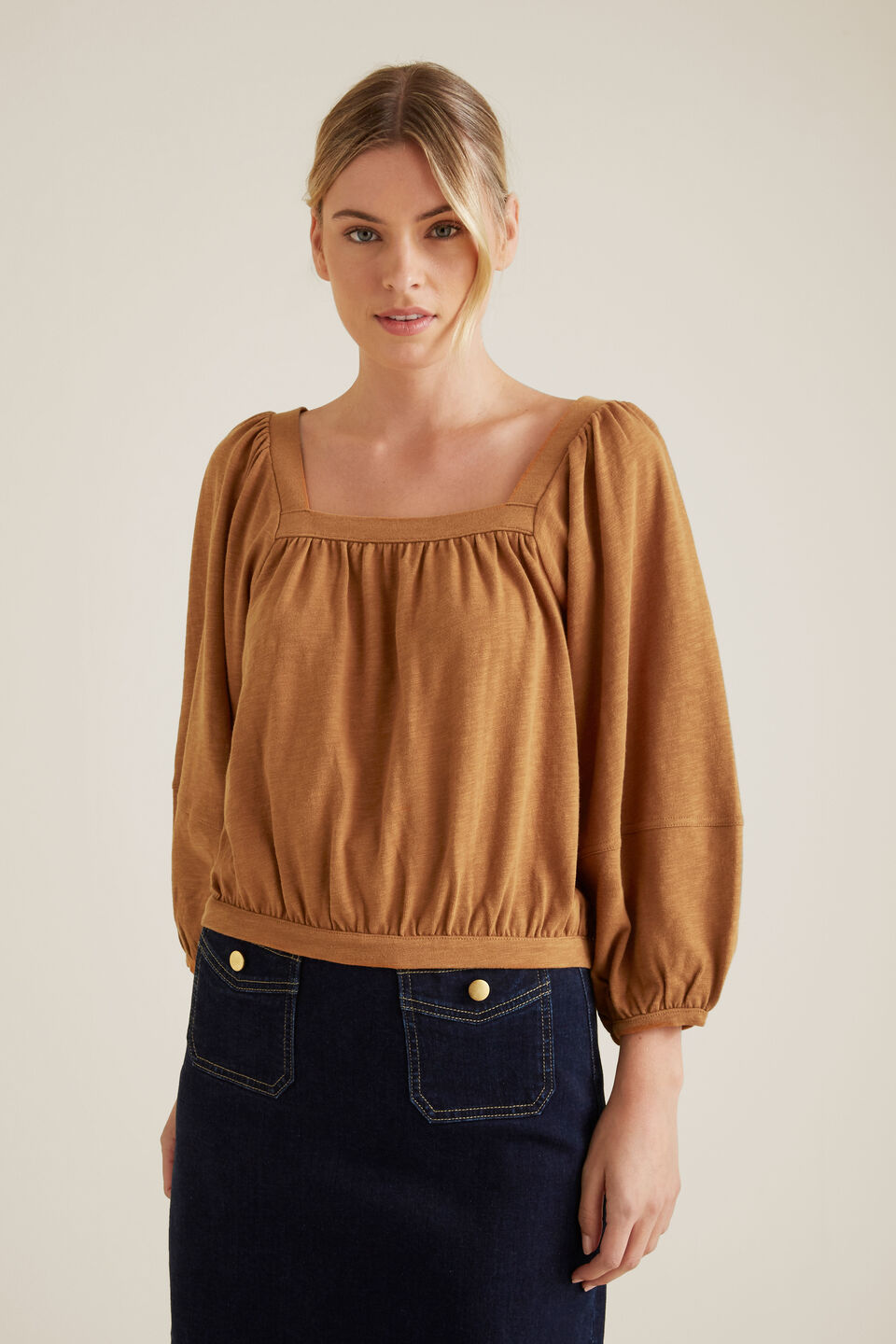 Square Neck Blouson Top  Spice