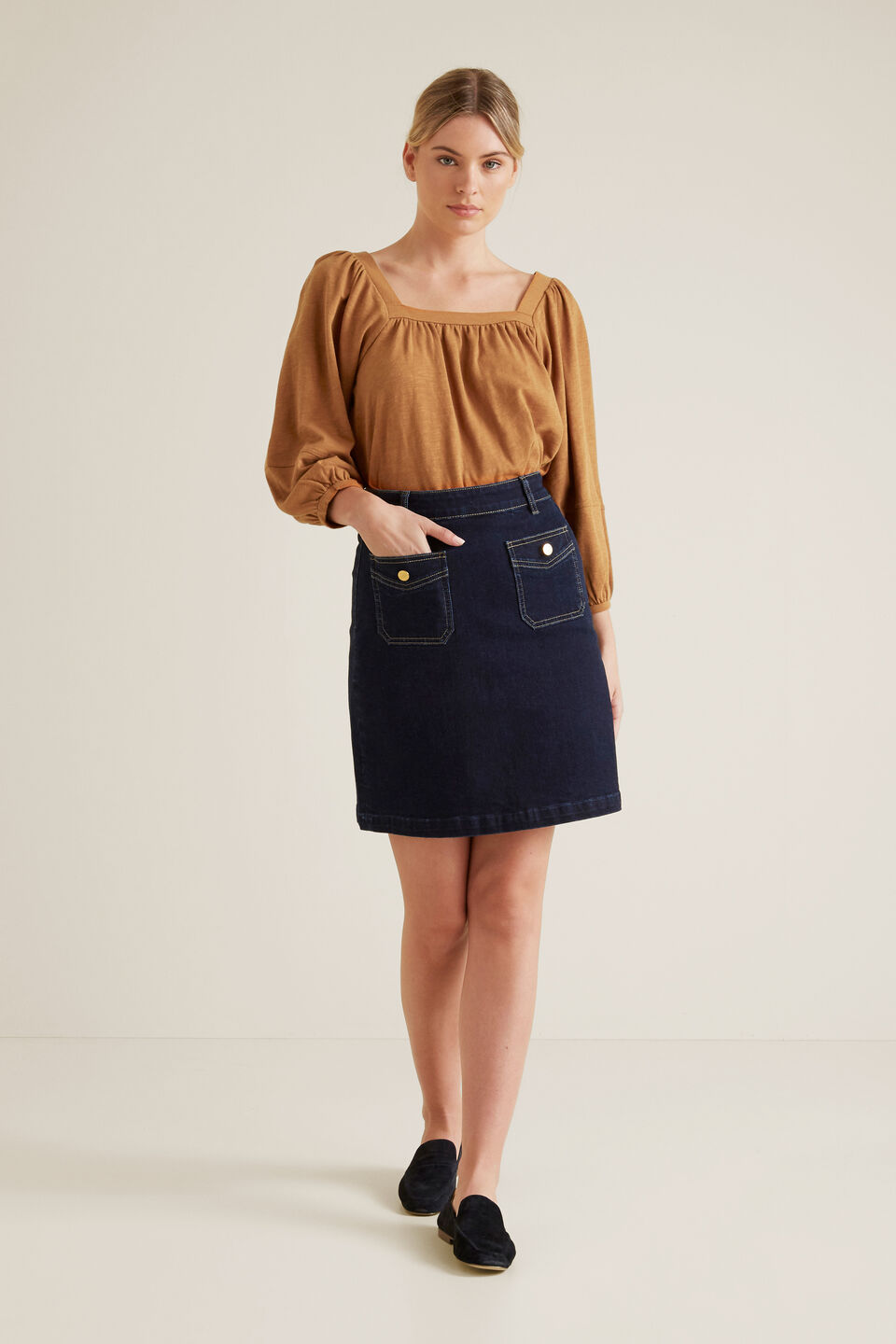 Square Neck Blouson Top  Spice
