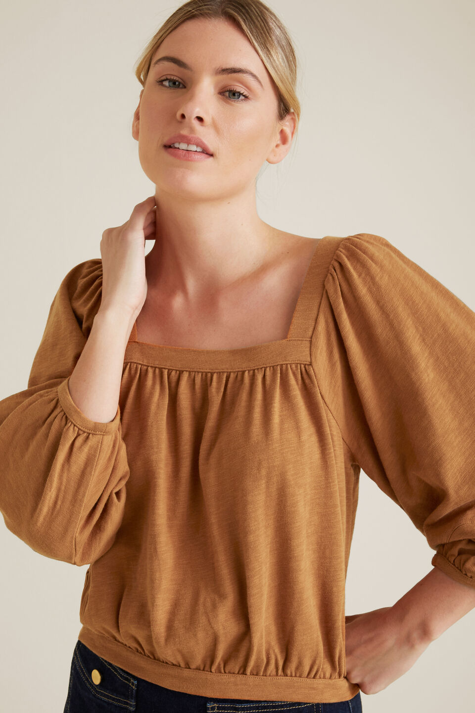 Square Neck Blouson Top  Spice
