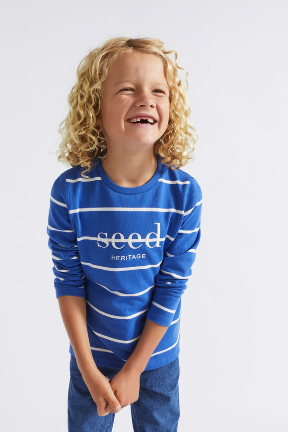 Core Logo Rugby Tee   True Cobalt Stripe  hi-res