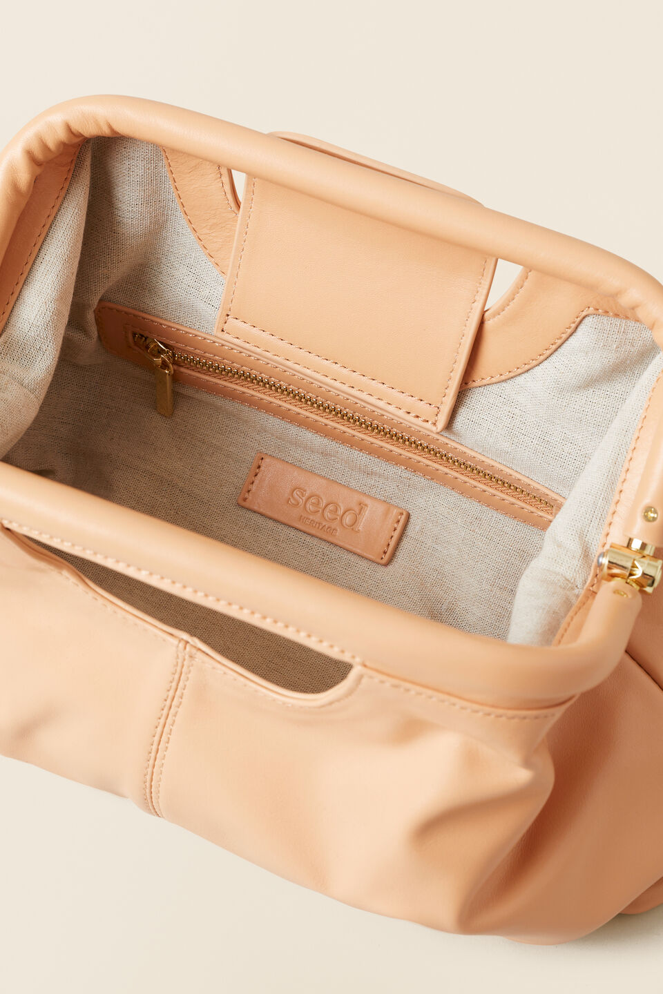 Framed Leather Clutch  Light Ginger