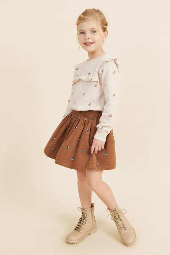 Embroidered Cord Skirt  Caramel  hi-res