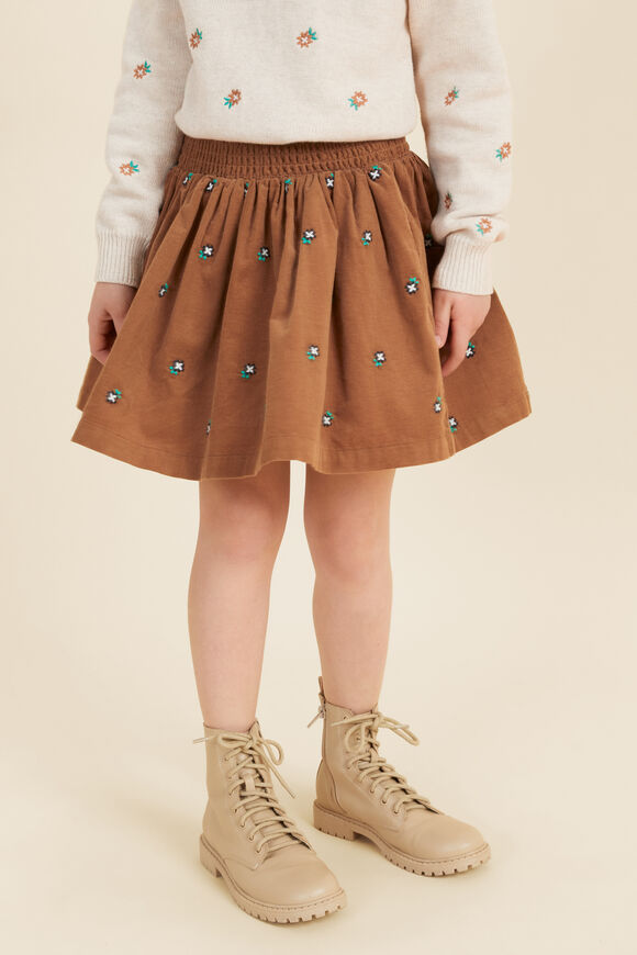 Embroidered Cord Skirt  Caramel  hi-res