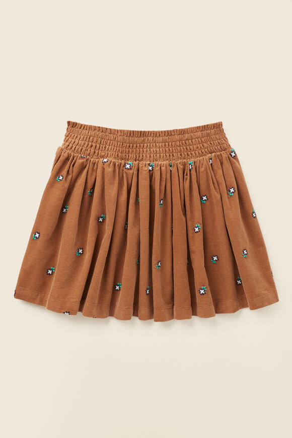 Embroidered Cord Skirt  Caramel  hi-res