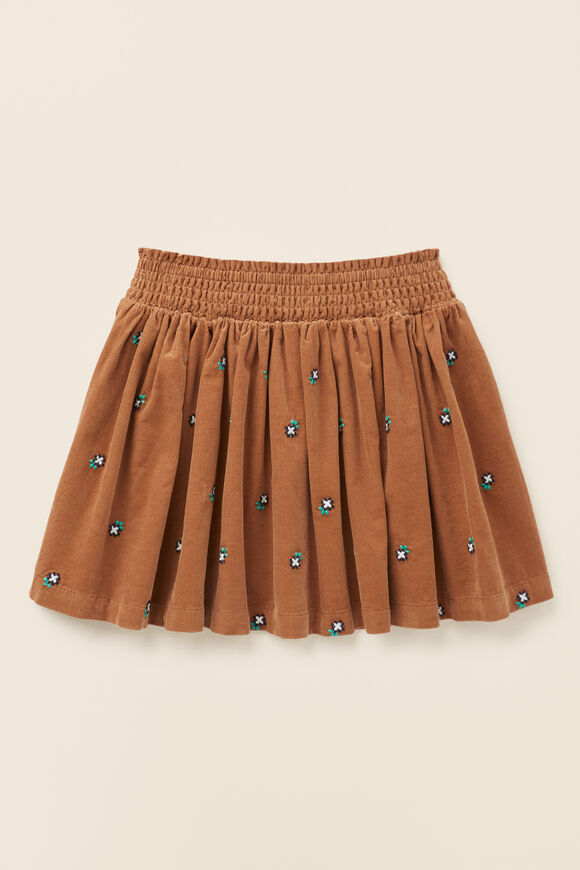Embroidered Cord Skirt  Caramel  hi-res