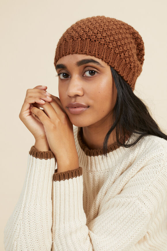 Handstitch Knit Beanie  Mahogany  hi-res