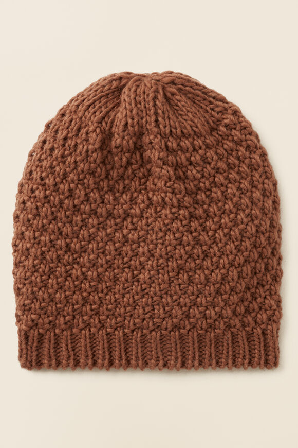 Handstitch Knit Beanie  Mahogany  hi-res