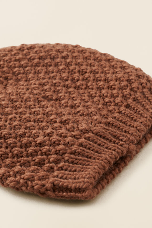 Handstitch Knit Beanie  Mahogany  hi-res