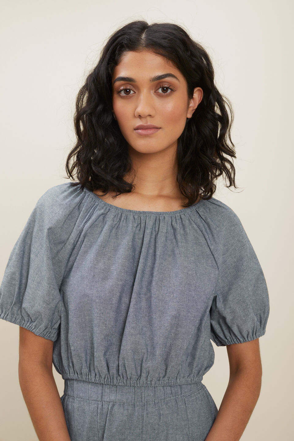 Sustainable Chambray Blouse  Eggshell Chambray