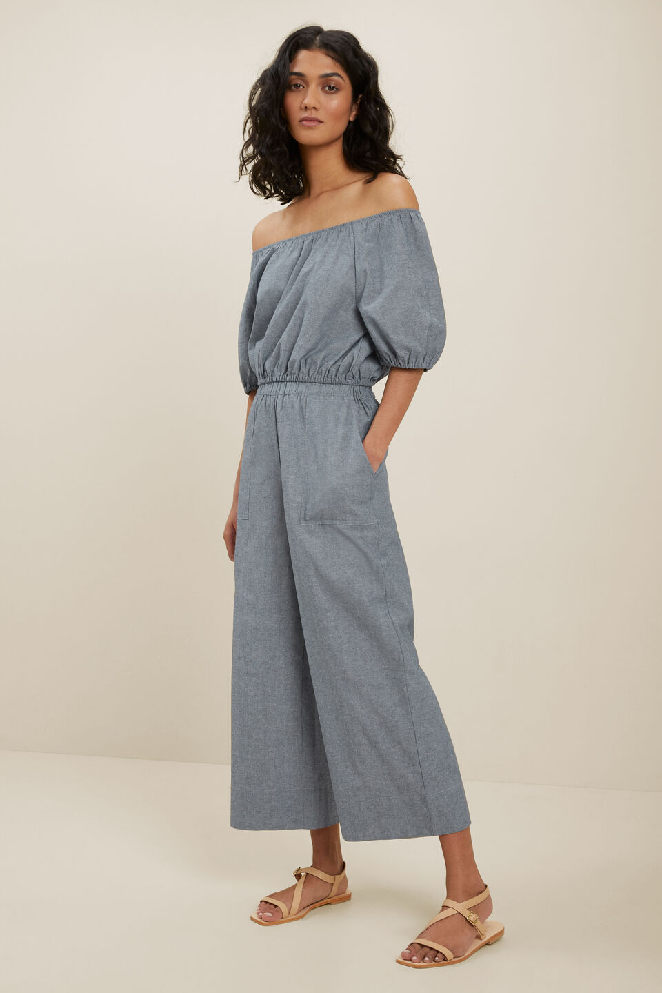 Sustainable Chambray Blouse  Eggshell Chambray