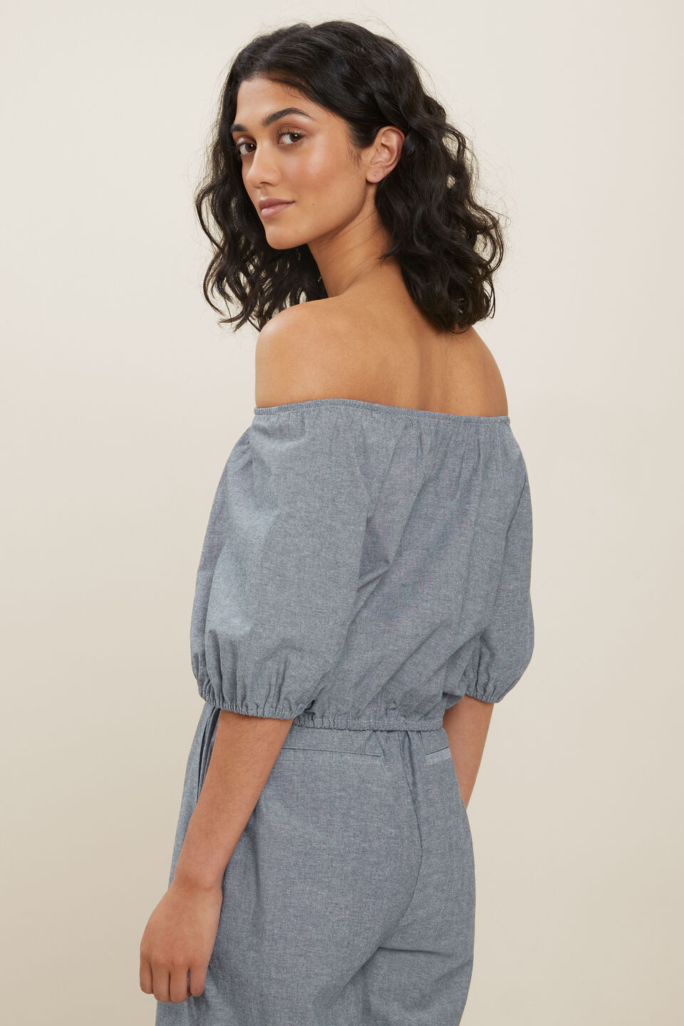 Sustainable Chambray Blouse  Eggshell Chambray
