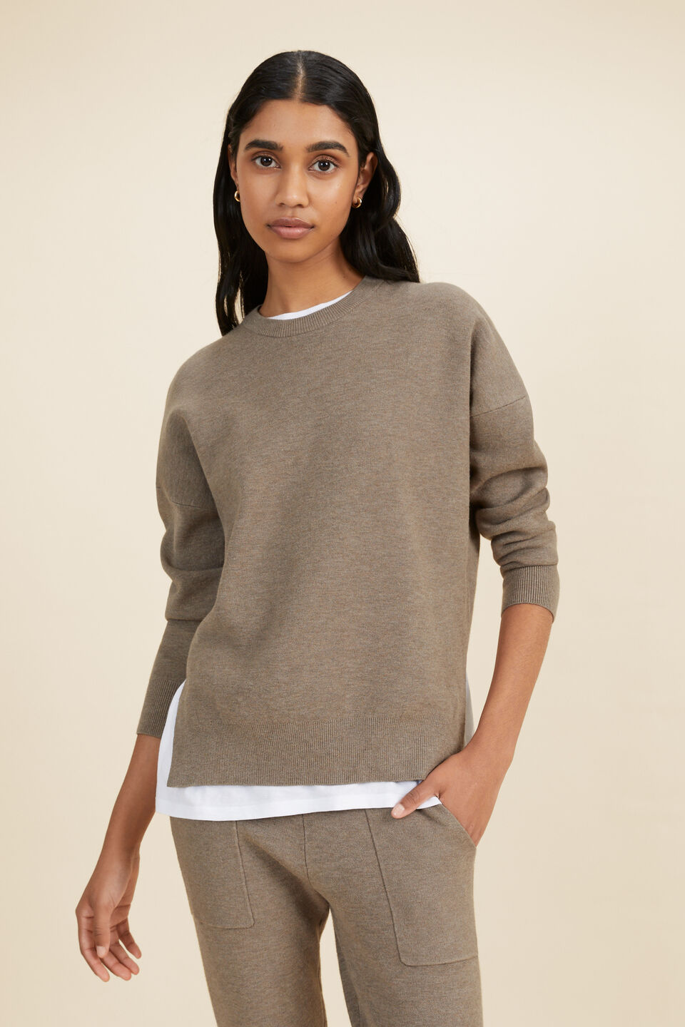 Hi-Low Sweater  Biscuit Marle