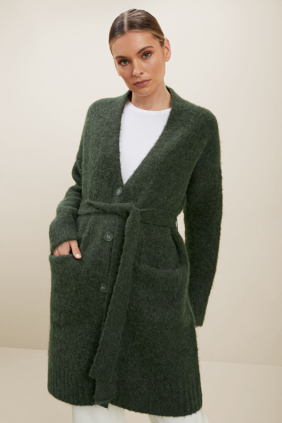Relaxed Tie Cardigan  Basil