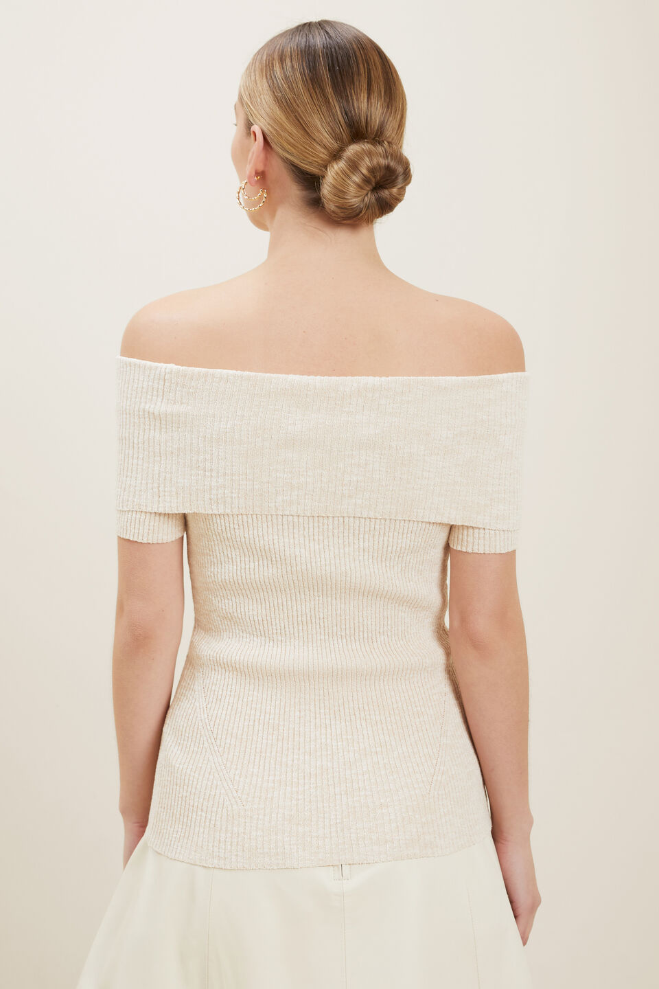 Boucle Off Shoulder Knit Top  Cloud Cream Marle