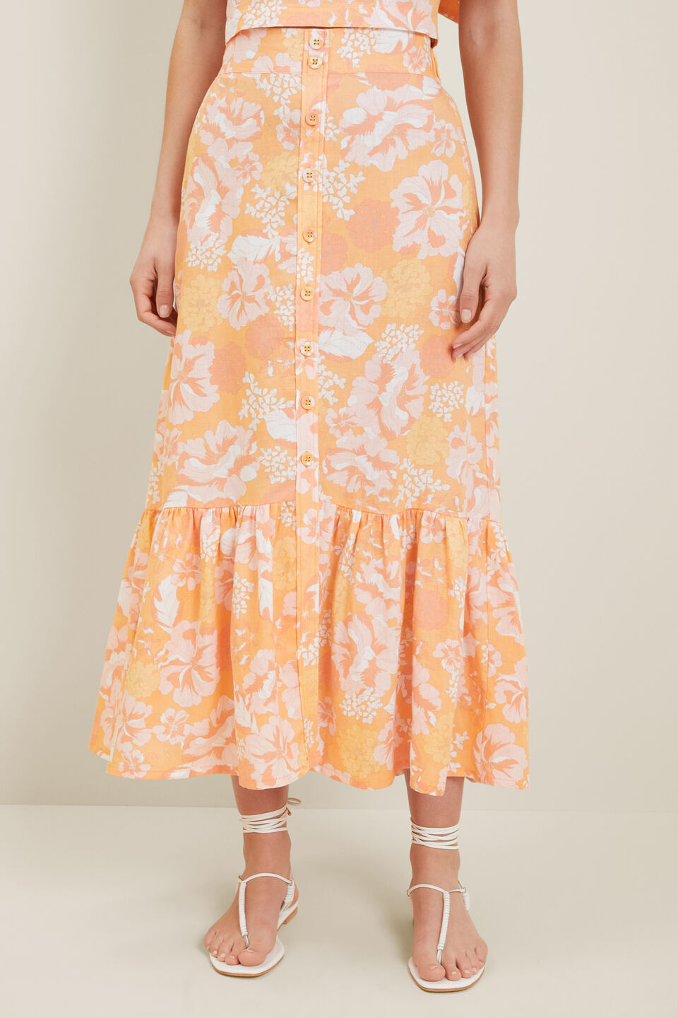 Floral Button Front Skirt  Cantaloupe Floral