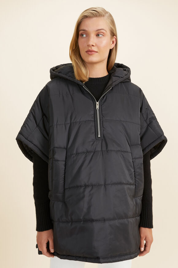 Quilted Leisure Poncho  Black  hi-res