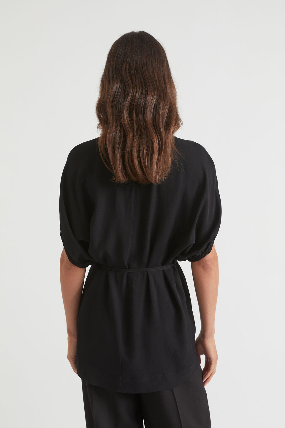 Textured Tie Waist Top  Black
