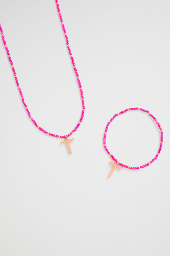 Initial Necklace and Bracelet Set  T  hi-res