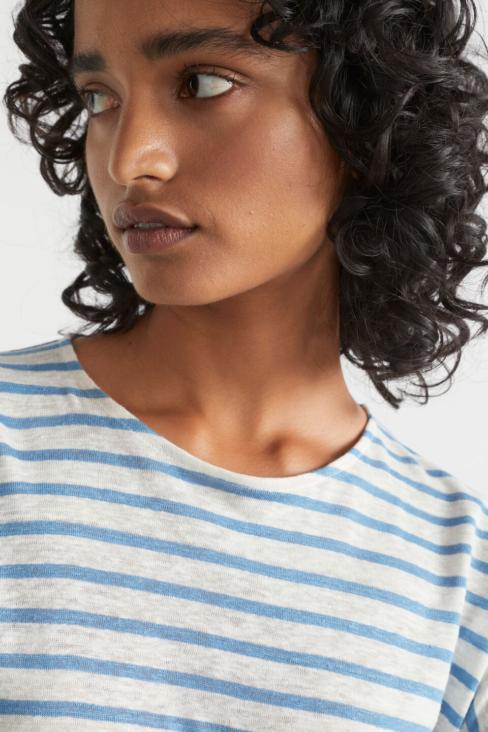 Linen Relaxed Top  Soft Cobalt Stripe
