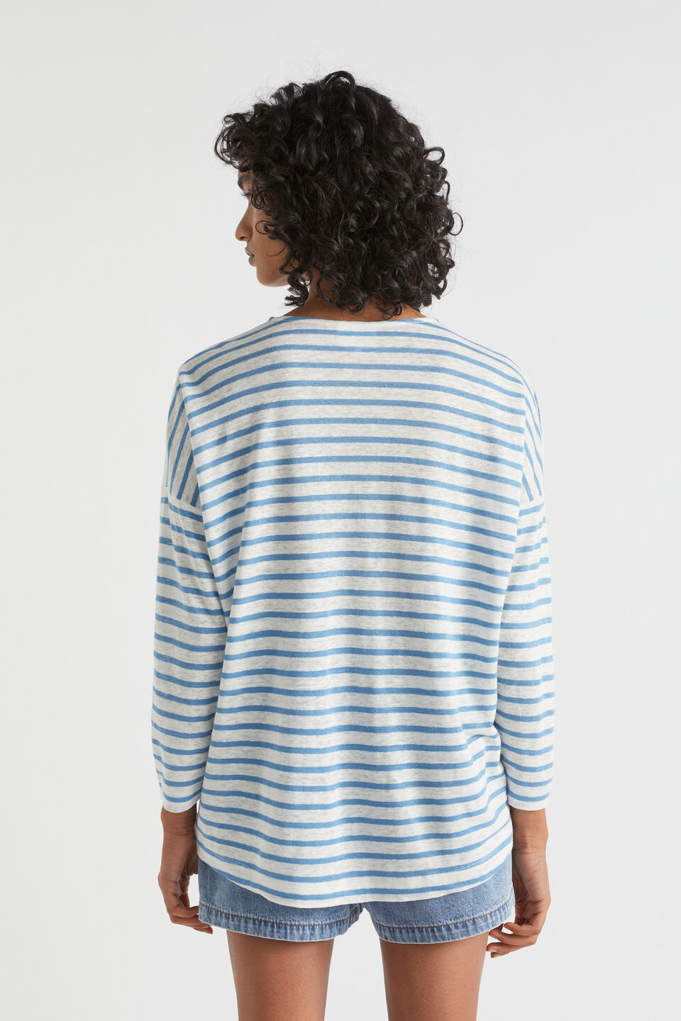Linen Relaxed Top  Soft Cobalt Stripe
