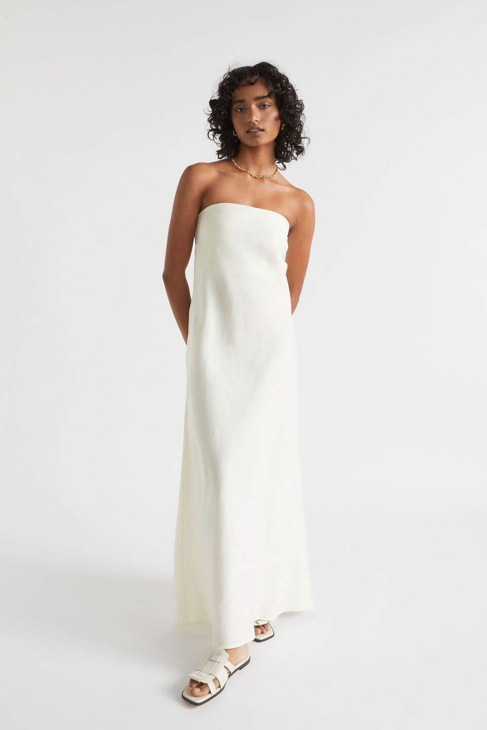 Linen Blend Strapless Maxi Dress  Cloud Cream