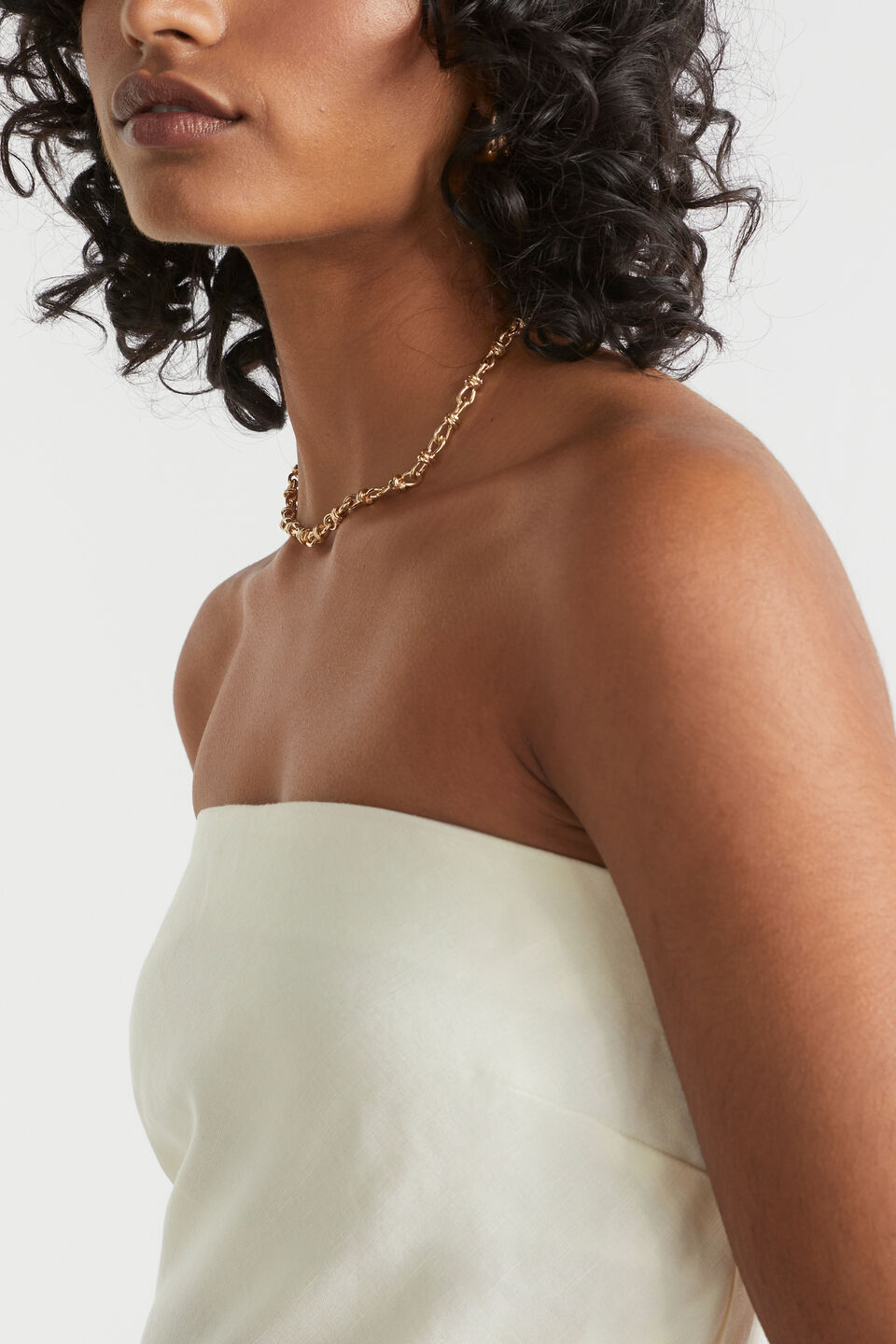Linen Blend Strapless Maxi Dress  Cloud Cream