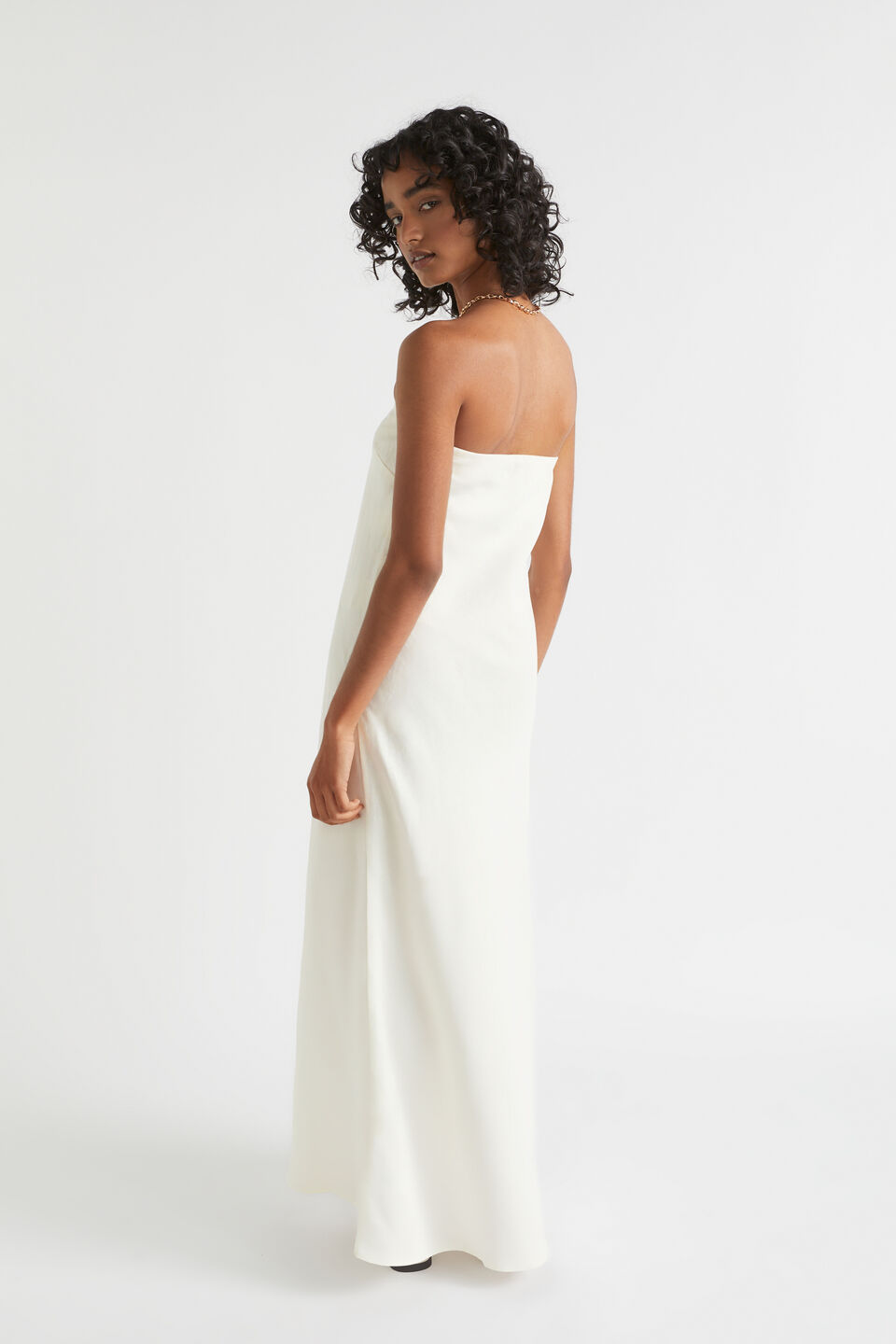 Linen Blend Strapless Maxi Dress  Cloud Cream