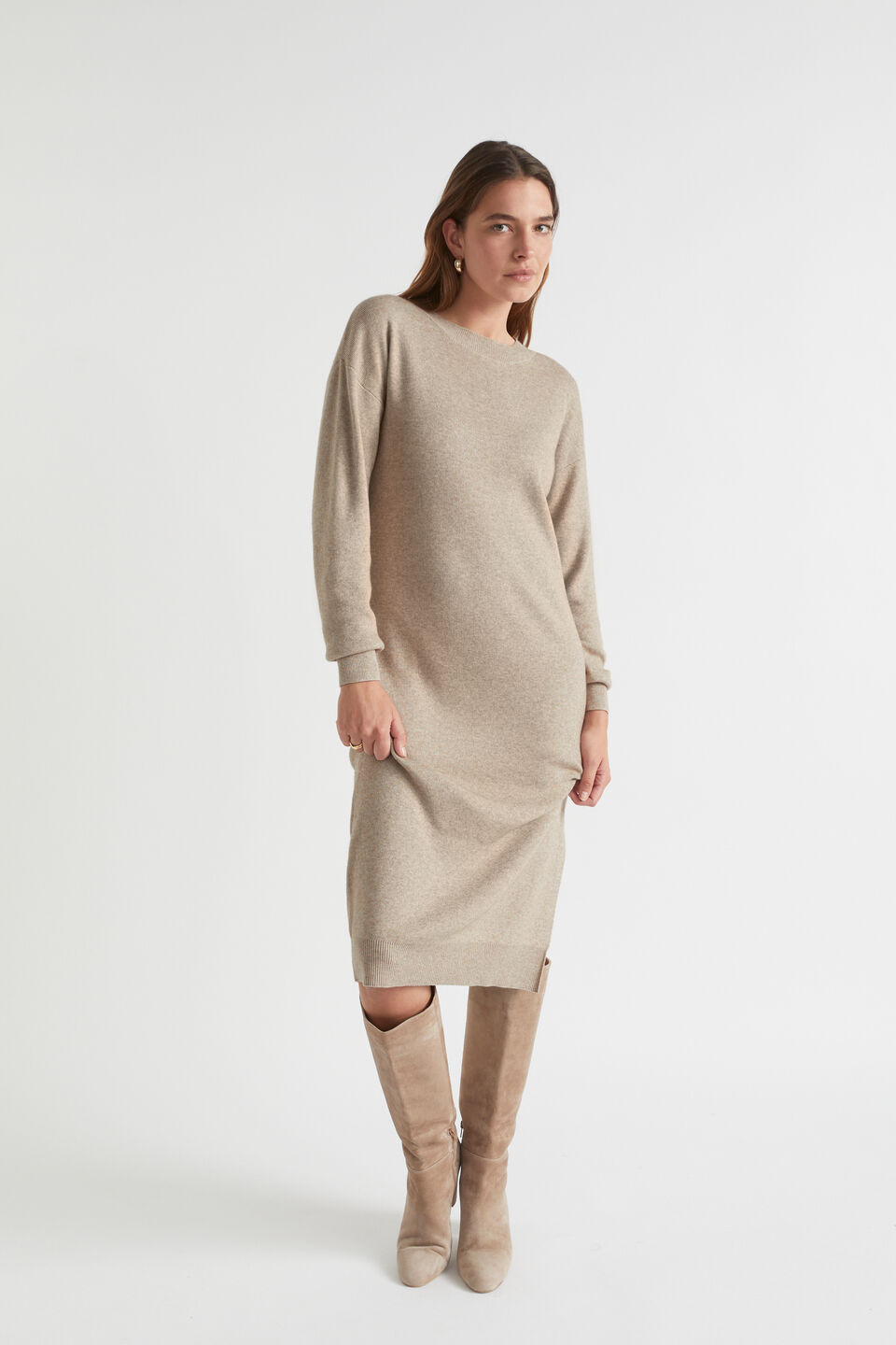 Side Split Knit Dress  Light Storm Marle